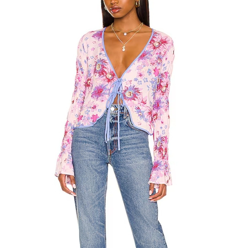 Free People | Venice Floral Front Tie Printed Top in Rose Combo | Small